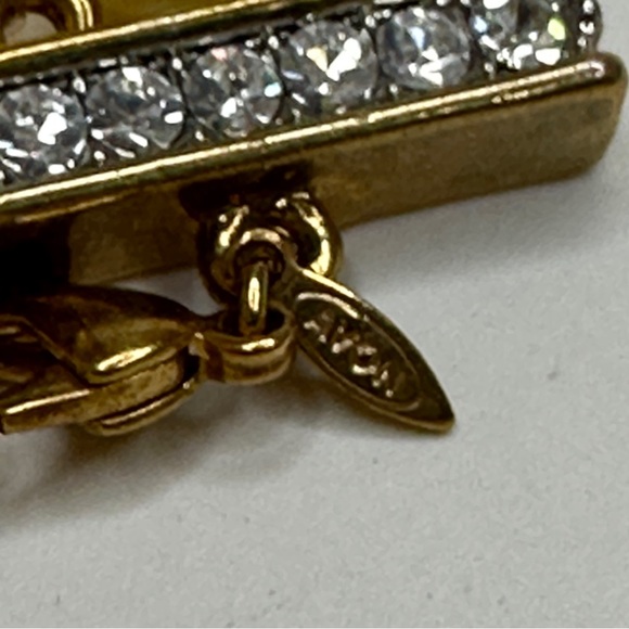 Avon Necklace Vintage 2 Strand Faux Pearl Gold Tone Rhinestone PC Initials - Picture 9 of 9